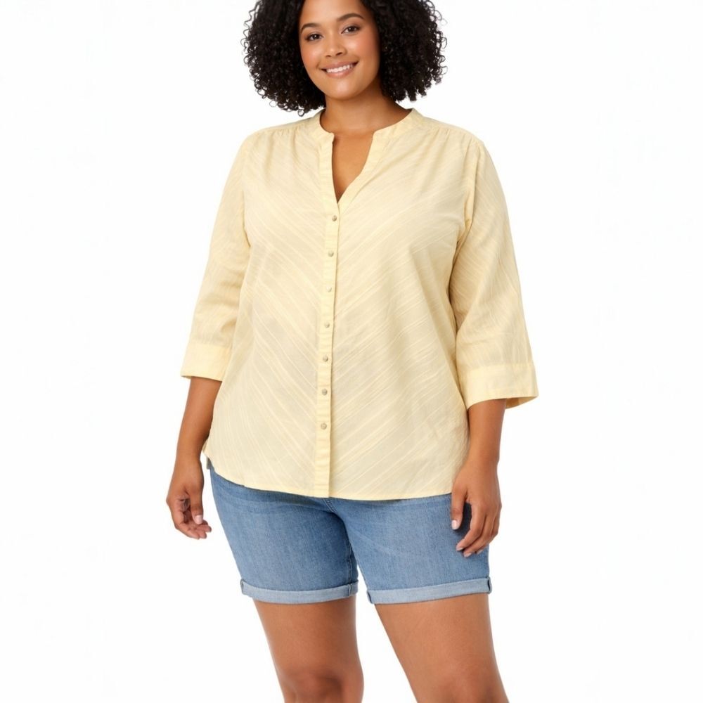 Vintage Faded Glory Stretch Shirt Pearl Snap Butter Yellow Cotton Blend 22W 24W